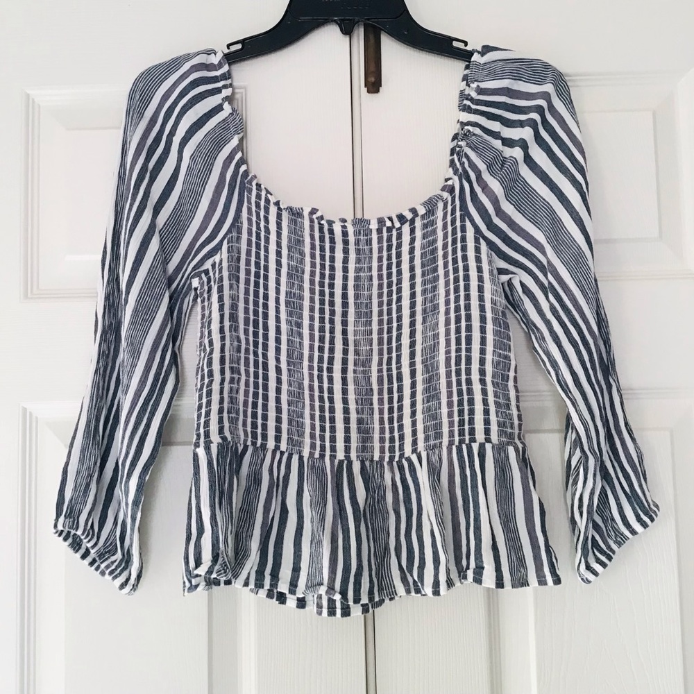 American Eagle Striped Smocked Blouse